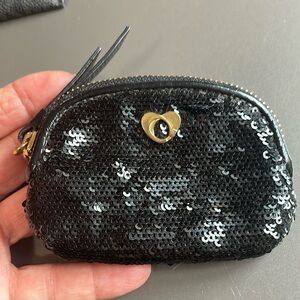 Coach black sequin zip coin purse gold double C logo and zip never used